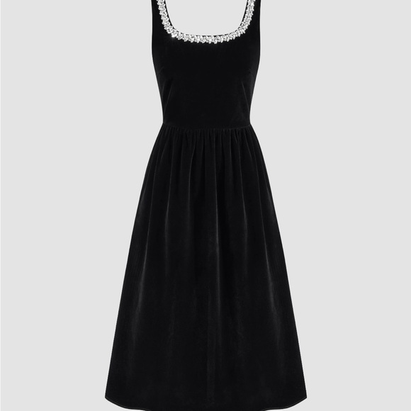 🖤 Cider Black Velvet Midi Dress with Silver Accents | NWT 🖤 - Picture 2 of 5